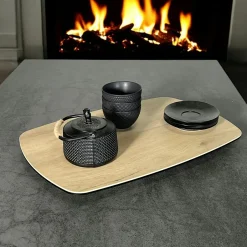 LOMBARDIE Arts De La Table·Plateaux|Plateau tournant apéritif en céramique effet bois