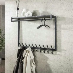 RALF Meubles D'Entrée·Portemanteaux|Portemanteaux Industriels|Portemanteau moderne 10 crochets avec étagère et tringle