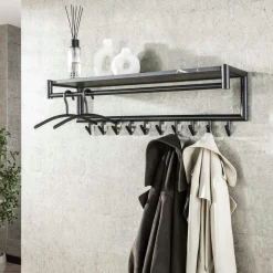 RALF Meubles D'Entrée·Portemanteaux|Portemanteaux Industriels|Portemanteau moderne 20 crochets avec étagère et tringle