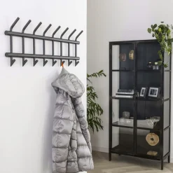 RALF Univers Déco·Design Contemporain|Meubles D'Entrée·Portemanteaux|Portemanteau mural 8 double crochets acier laqué anthracite mat