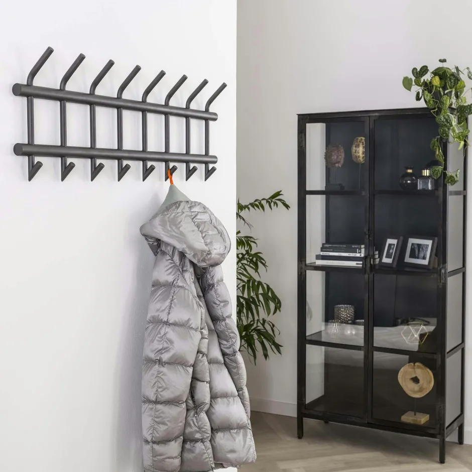 RALF Univers Déco·Design Contemporain|Meubles D'Entrée·Portemanteaux|Portemanteau mural 8 double crochets acier laqué anthracite mat