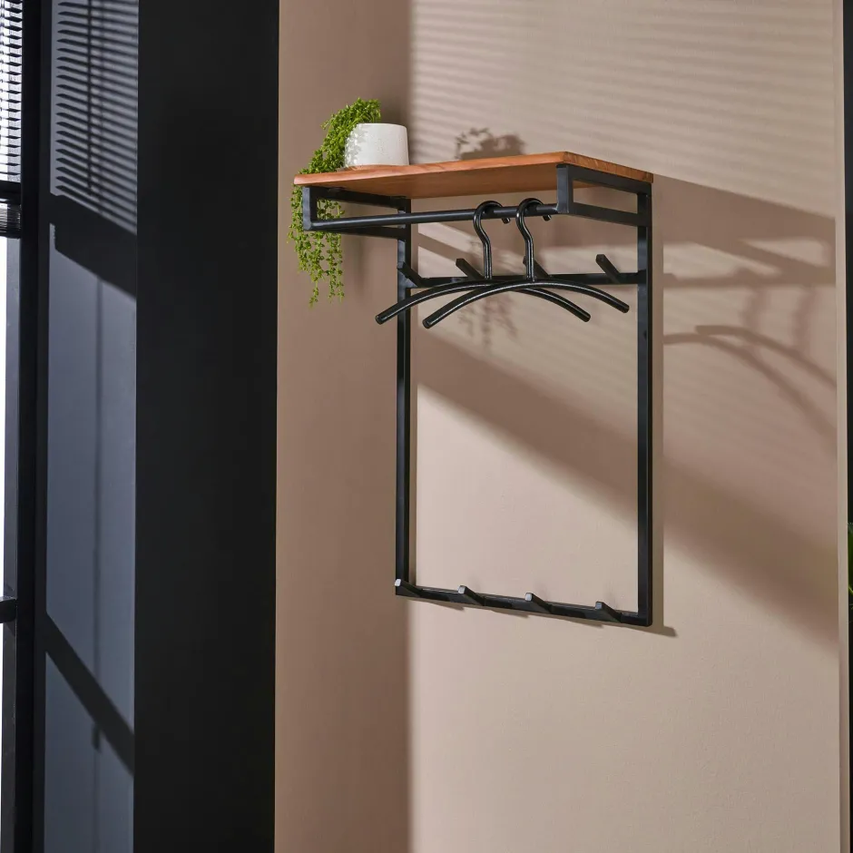 Melbourne Meubles D'Entrée·Portemanteaux|Portemanteaux Industriels|Portemanteau mural d'entrée bois massif 8 patères + tringle TRIBECA