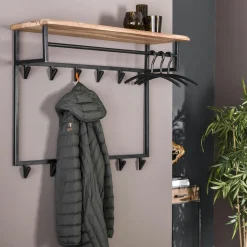 Melbourne Meubles D'Entrée·Portemanteaux|Portemanteaux Industriels|Portemanteau mural d'entrée bois massif 8 patères + tringle TRIBECA