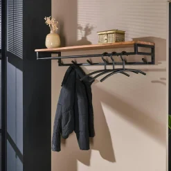 Melbourne Meubles D'Entrée·Portemanteaux|Portemanteaux Industriels|Portemanteau mural d'entrée bois massif 8 patères + tringle TRIBECA