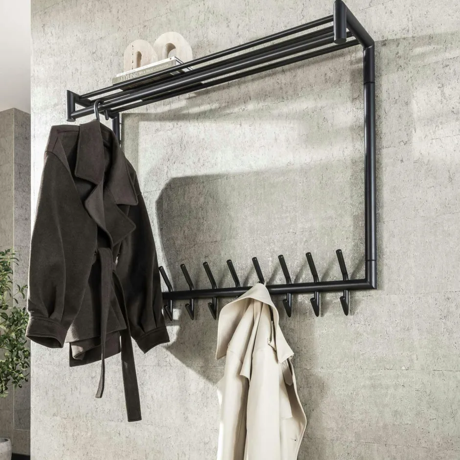 RALF Meubles D'Entrée·Portemanteaux|Portemanteaux Industriels|Portemanteau mural gris foncé 10 crochets, 1 tringle