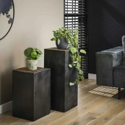 SHEFFIELD Univers Déco·Loft Industriel|Sellettes En Métal|Porte-plante bois et métal patiné style industriel