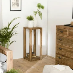 DENVER Univers Déco·Maison De Campagne|Sellettes En Métal|Porte-plante en bois de pin recyclé