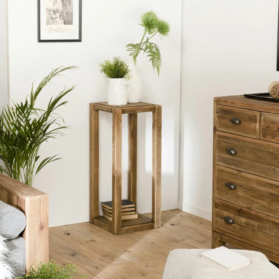 DENVER Univers Déco·Maison De Campagne|Sellettes En Métal|Porte-plante en bois de pin recyclé