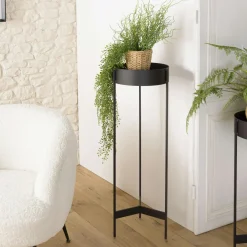 CORUMBA Sellettes En Métal|Tables D'Appoint Rondes|Porte-plante rond bois noir et métal 90 cm