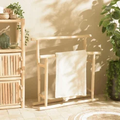 MANAK Meubles De Salle De Bains·Rangement Salle De Bains|Porte-serviette sur pieds 2 rondins teck naturel