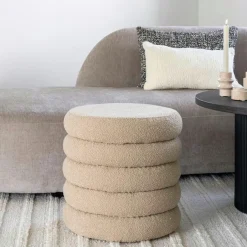 BRUGES Rangements Déco·Malles|Meubles De Salon·Poufs|Pouf avec rangement, tissu bouclette beige
