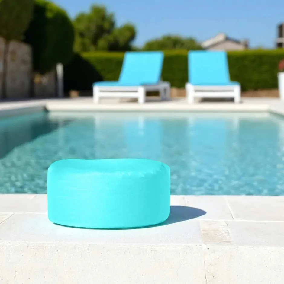 ARTA Coussins / Poufs De Jardin|Pouf extérieur imperméable turquoise - forme ronde
