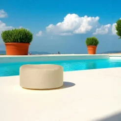 ARTA Coussins / Poufs De Jardin|Pouf extérieur imperméable taupe - forme ronde