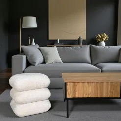 IENA Meubles De Salon·Poufs|Pouf pivotant écru effet coussins empilés