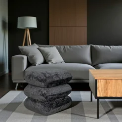 IENA Meubles De Salon·Poufs|Pouf pivotant gris foncé effet coussins empilés