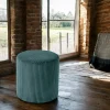MALMOE Meubles De Salon·Poufs|Pouf rond velours côtelé bleu pétrole (lot de 2)