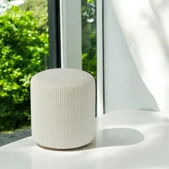 MALMOE Meubles De Salon·Poufs|Pouf rond velours côtelé blanc (lot de 2)