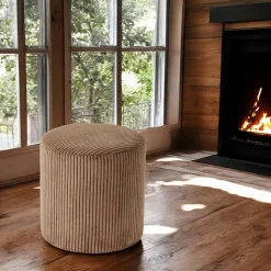 MALMOE Meubles De Salon·Poufs|Pouf rond velours côtelé blanc (lot de 2)