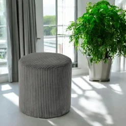 MALMOE Meubles De Salon·Poufs|Pouf rond velours côtelé gris (lot de 2)
