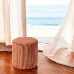 MALMOE Meubles De Salon·Poufs|Pouf rond velours côtelé rouille (lot de 2)