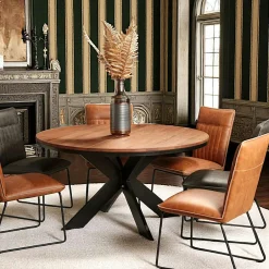 PALERME Rallonges De Tables À Manger|Rallonge pour table ronde extensible en chêne brun 140 cm (50 cm)