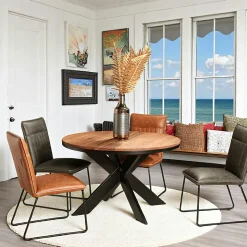 PALERME Rallonges De Tables À Manger|Rallonge pour table ronde extensible en chêne brun 140 cm (50 cm)