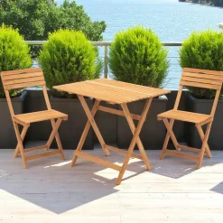 SORA Salons De Jardin·Ensemble Repas|Tables De Jardin|Salon de jardin 2 places - pliant, bois (3 pièces)