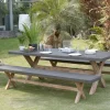 HERCULE Salons De Jardin·Ensemble Repas|Salon de jardin Aspect Béton et piètement en Acacia Table 200x100 + 2 bancs