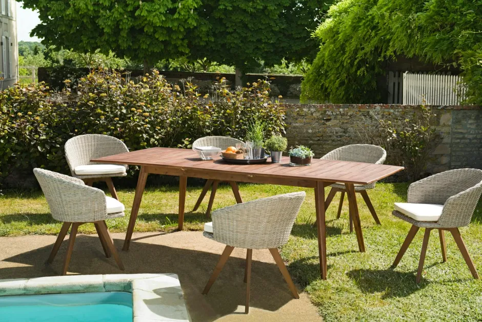 BAHIA Salons De Jardin·Ensemble Repas|Salon de jardin (1 table de jardin extensible 180x240, 6 fauteuils de jardin)