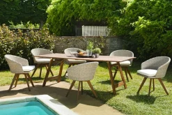 BAHIA Salons De Jardin·Ensemble Repas|Salon de jardin (1 table de jardin pliante acacia 220x90, 6 fauteuils de jardin)
