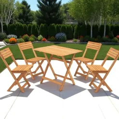 SORA Salons De Jardin·Ensemble Repas|Tables De Jardin|Salon de jardin balcon - pliant, bois massif (5 pièces)