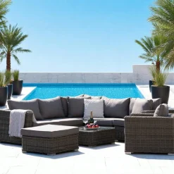 MENDOZA Salons De Jardin·Salons Détente|Salon de jardin en rotin synthétique gris (8 éléments)