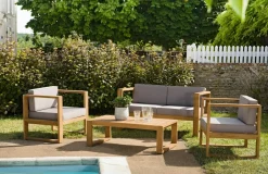 OUTDOOR BERGEN Salons De Jardin·Salons Détente|Salon de jardin en teck BERGEN (1 canapé 2 places, 2 fauteuils, 1 table basse)