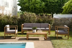 OUTDOOR BERGEN Salons De Jardin·Salons Détente|Salon de jardin en teck BERGEN (1 canapé 3 places, 2 fauteuils, 1 table basse)