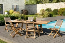SUMMER Salons De Jardin·Ensemble Repas|Salon de jardin en teck (1 table de jardin extensible 180/240, 6 chaises)