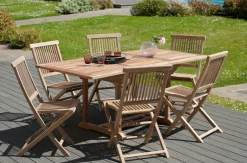 SUMMER Salons De Jardin·Ensemble Repas|Salon de jardin en teck Table rectangle 120/180 cm et 6 chaises Java pliantes