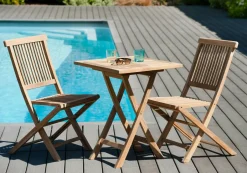 SUMMER Salons De Jardin·Ensemble Repas|Salon de jardin en teck Table carrée 60 cm et 2 chaises Java pliantes