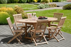 SUMMER Salons De Jardin·Ensemble Repas|Salon de jardin en teck Table ovale 120/180 cm et 6 chaises Java pliantes