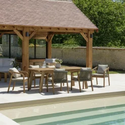 BAHIA Salons De Jardin·Ensemble Repas|Salon de jardin table acacia et 6 fauteuils cordage vert avec coussins