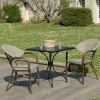 GIJON Salons De Jardin·Ensemble Repas|Salon de jardin table carrée noire 70x70 cm + 2 fauteuils bistrot tissu taupe