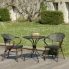 GIJON Salons De Jardin·Ensemble Repas|Salon de jardin table ronde noire D70 cm + 2 fauteuils bistrot tissu marron