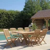 SUMMER Salons De Jardin·Ensemble Repas|Salon de jardin teck brut table pieds en croix 180/240 + 6 chaises bord arrondi