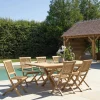 SUMMER Salons De Jardin·Ensemble Repas|Salon de jardin teck brut table pieds en croix 180/240 + 6 chaises bord droit