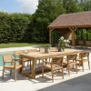 MANY Salons De Jardin·Ensemble Repas|Salon de jardin teck naturel 1 table pieds inclinés 300 cm + 8 fauteuils bois
