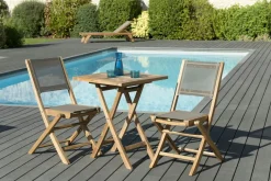 SUMMER Salons De Jardin·Ensemble Repas|Salon de Jardin Teck Table carrée 60x60 + 2 chaises pliantes ref. 30020849
