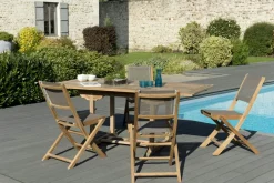 SUMMER Salons De Jardin·Ensemble Repas|Salon de Jardin Teck Table extensible 120/180 + 4 chaises pliantes ref. 30020844