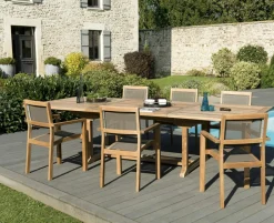 SUMMER Salons De Jardin·Ensemble Repas|Salon de Jardin Teck Table extensible 200/300 + 6 fauteuils empilables ref. 30020854