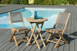 SUMMER Salons De Jardin·Ensemble Repas|Salon de Jardin Teck Table D60 + 2 chaises pliantes ref. 30020847