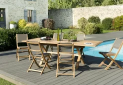 SUMMER Salons De Jardin·Ensemble Repas|Salon de Jardin Teck Table extensible 180/240 + 6 chaises pliantes ref. 30020856