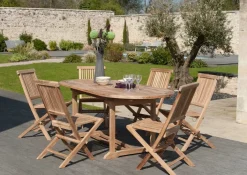 SUMMER Salons De Jardin·Ensemble Repas|Salon de jardin Teck table ovale 150/200cm 6 chaises